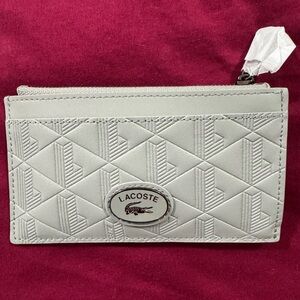 Lacoste gray Embossed Leather Zip Card Wallet